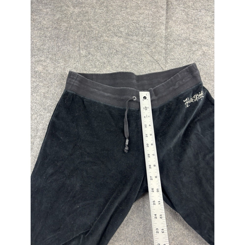 Hale Bob Womens L 00s Y2K Black Velour Track Suit Pant Low Rise Wide Leg Pockets - Picture 4 of 8